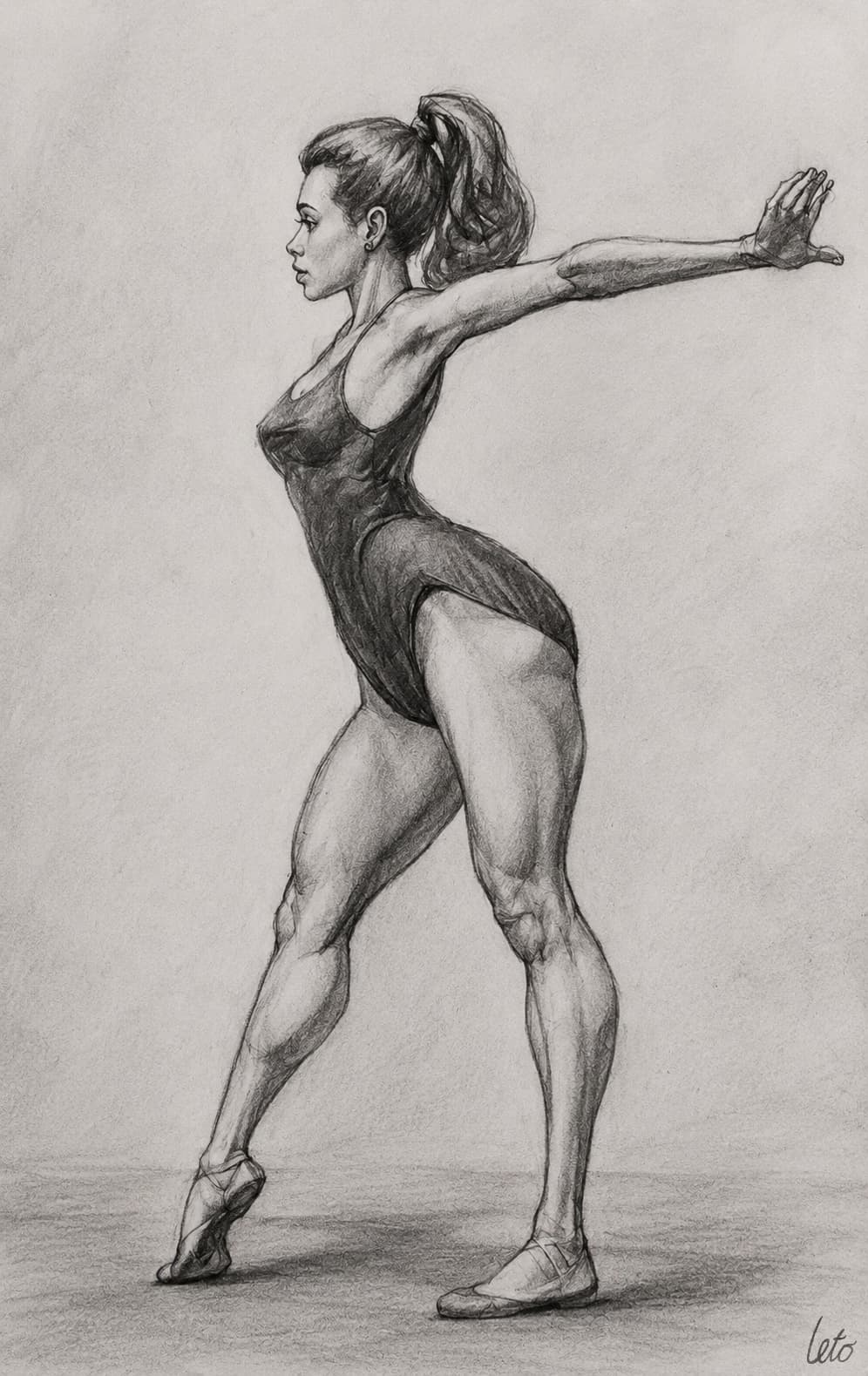 A pencil figure study of a ballet dancer