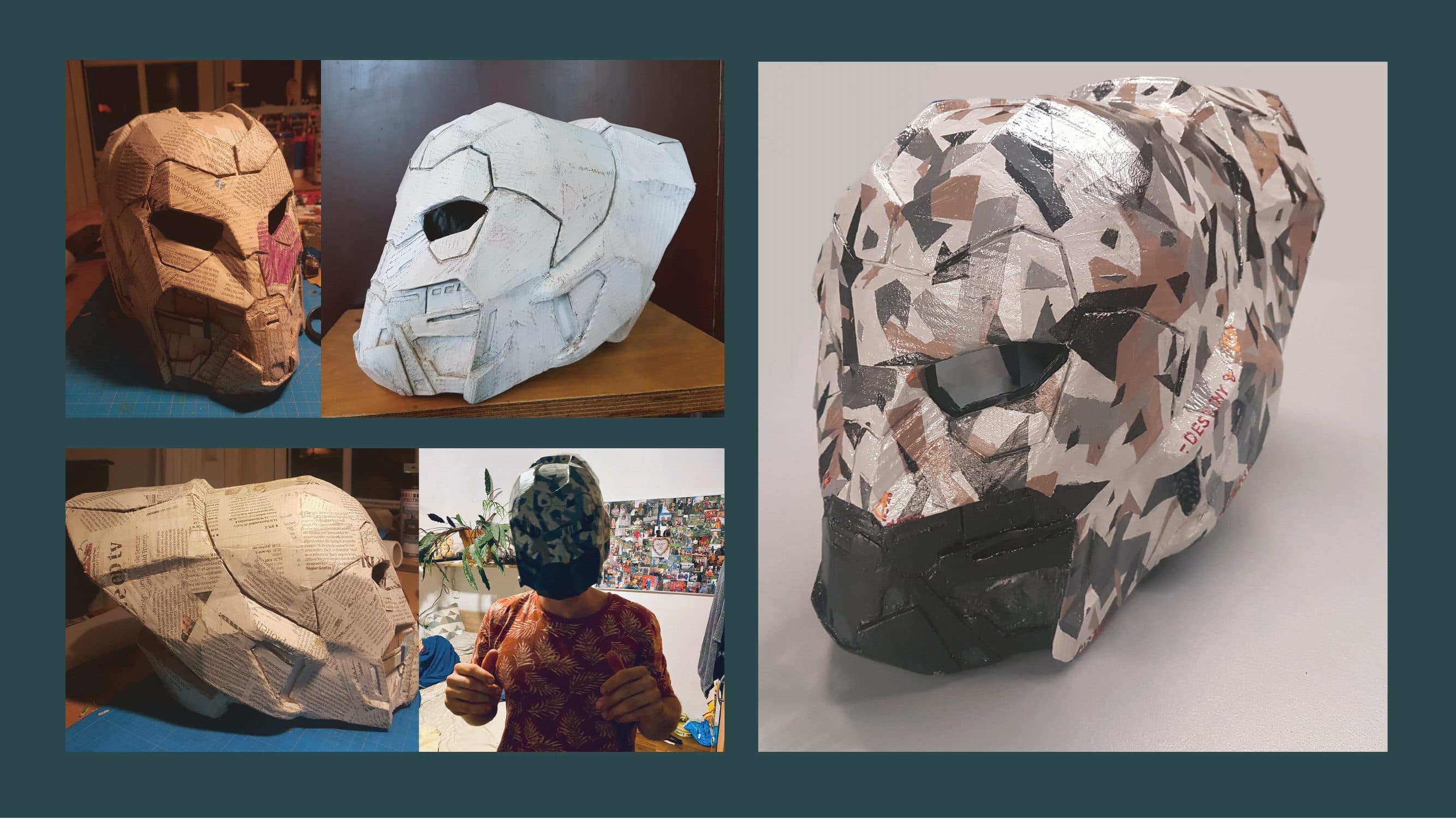 A handmade sculptural helmet, from cardboard concept to finished shell