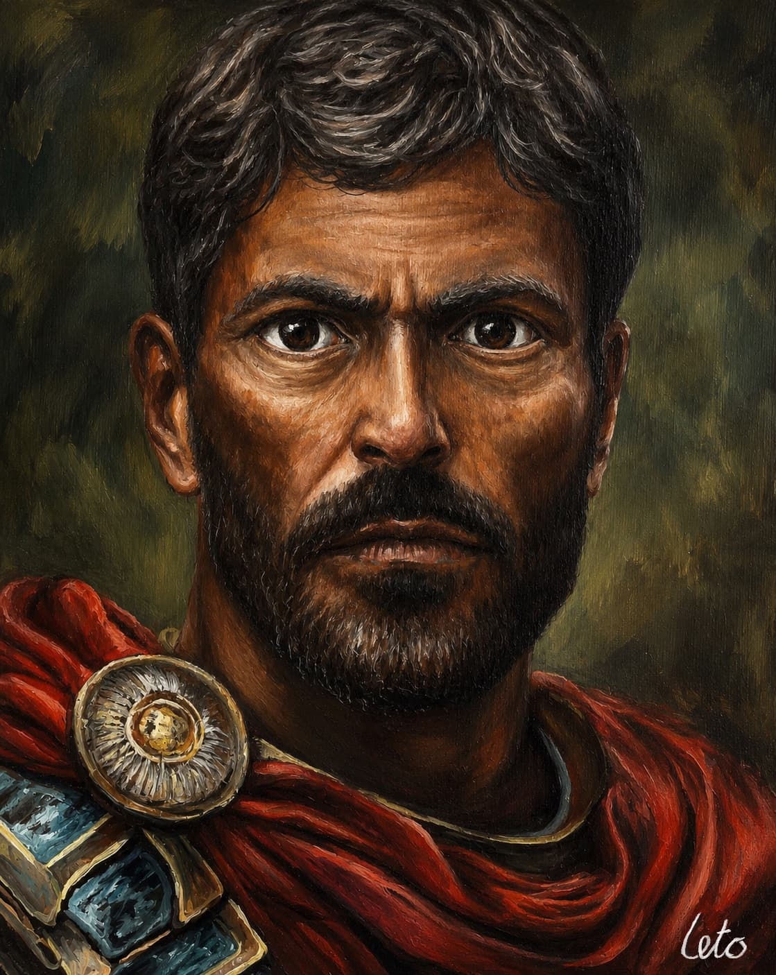 An oil portrait study of a Roman general