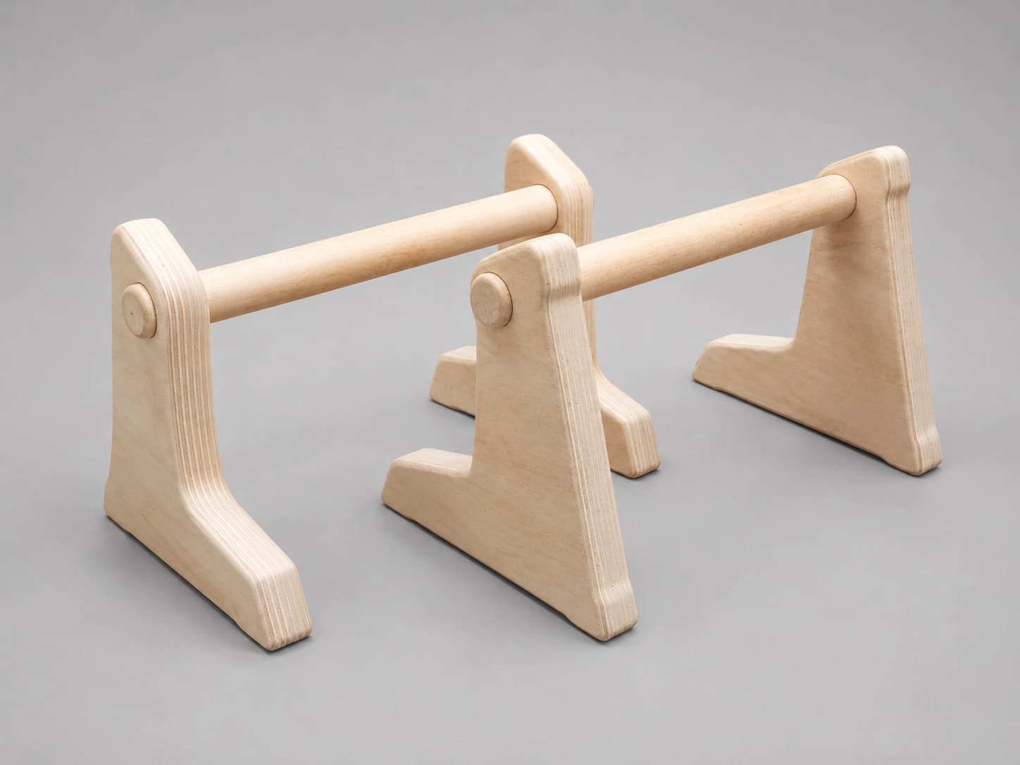 The finished pair of wooden parallettes