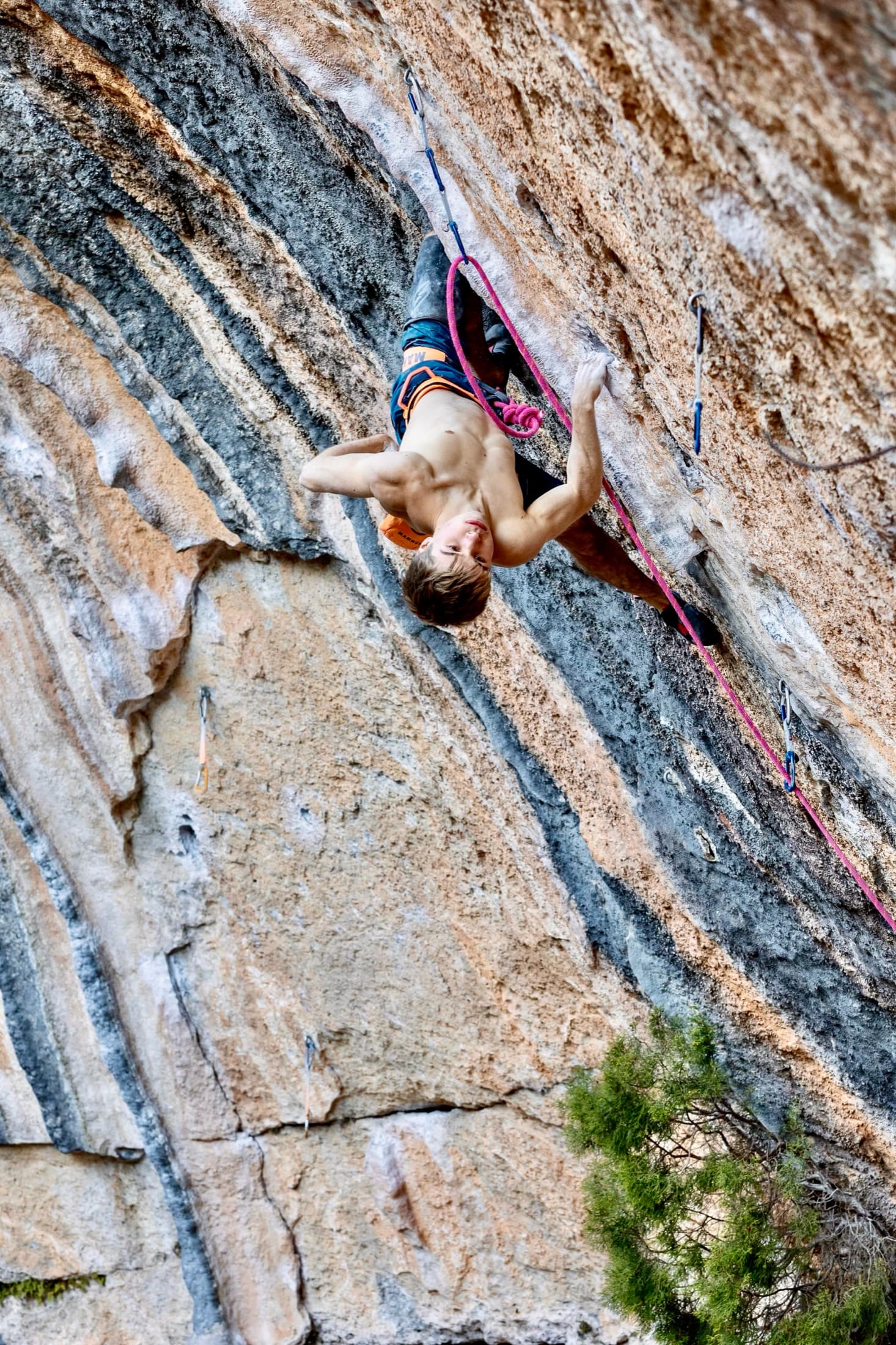 Redpointing an outdoor sport route on granite