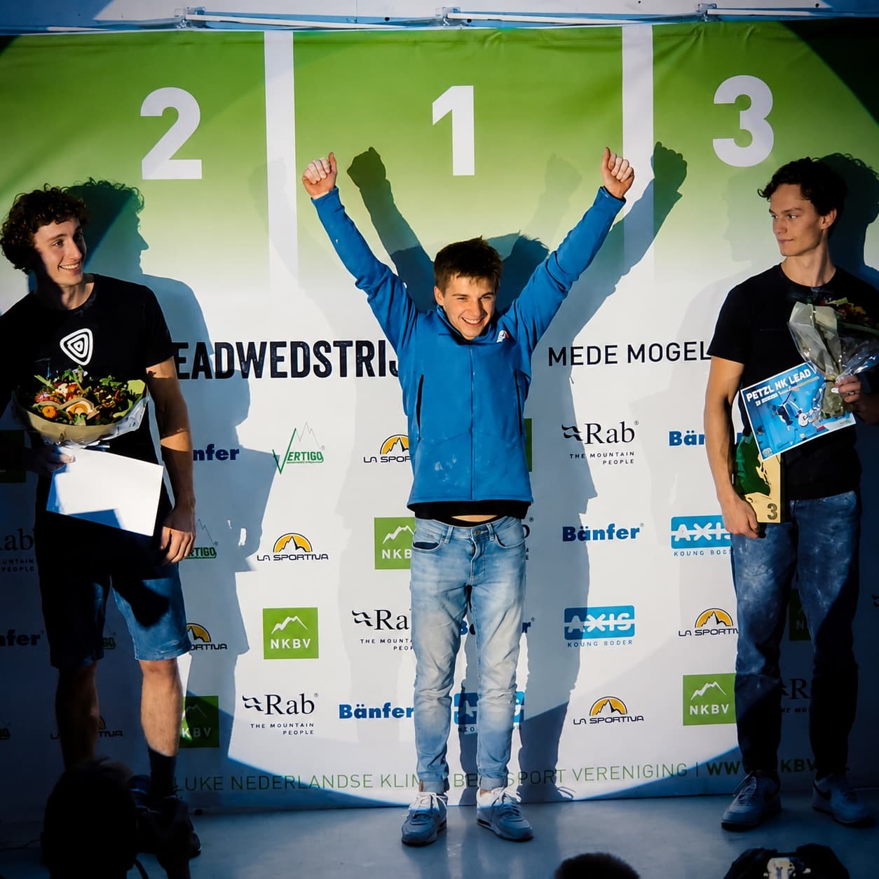 Celebrating first place on the podium at the Dutch national lead championship